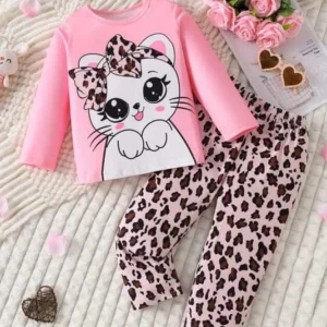 Pink Cat Printed Kids Suit