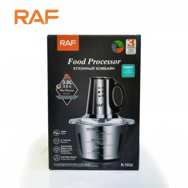 RAF Food Processor & Veg + Meat Chopper R.7032 – 3 Litre Steel Bowl – 1000W - Image 2