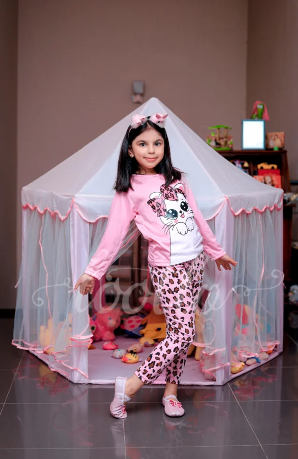 Pink Cat Printed Kids Suit - Image 4