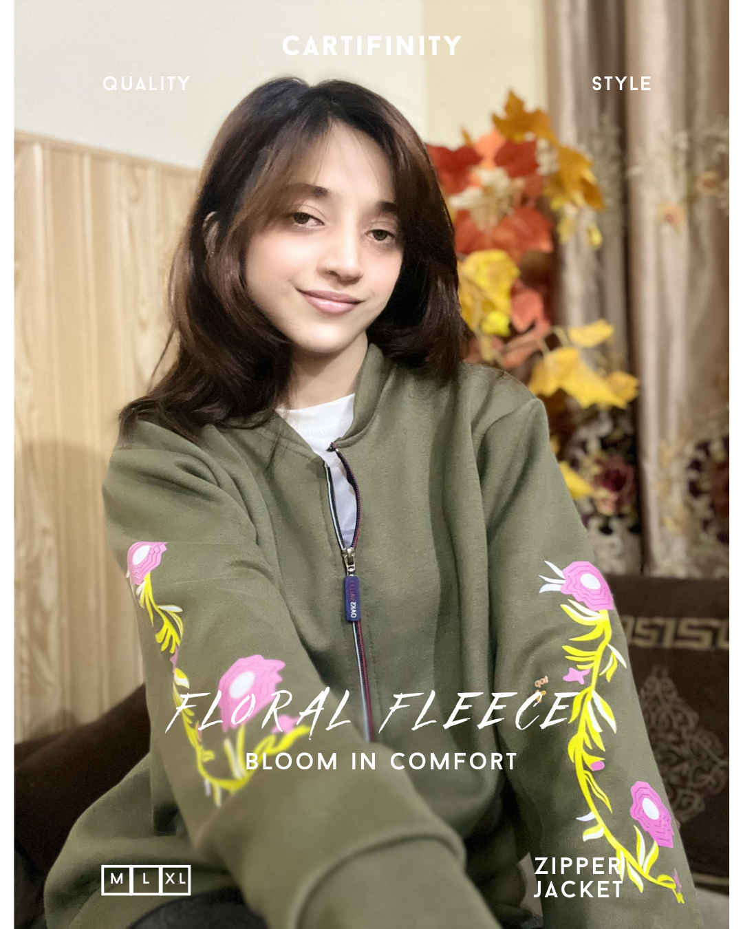 Floral Fleece Zipper Jacket