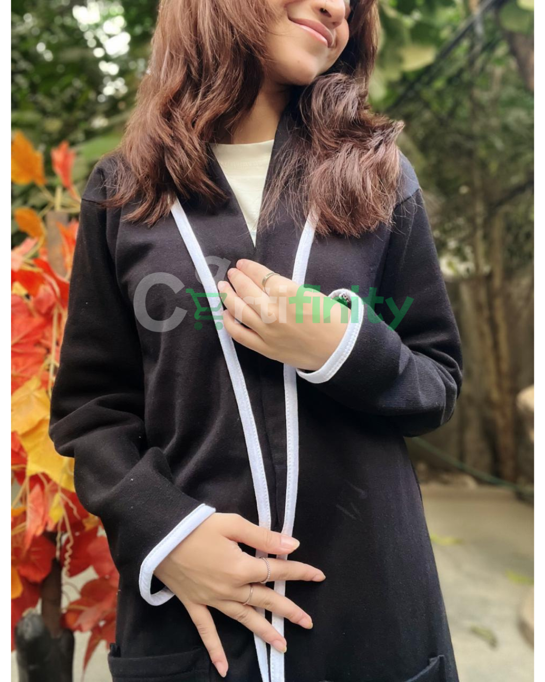 Long Fleece Coat with White Border - Image 2