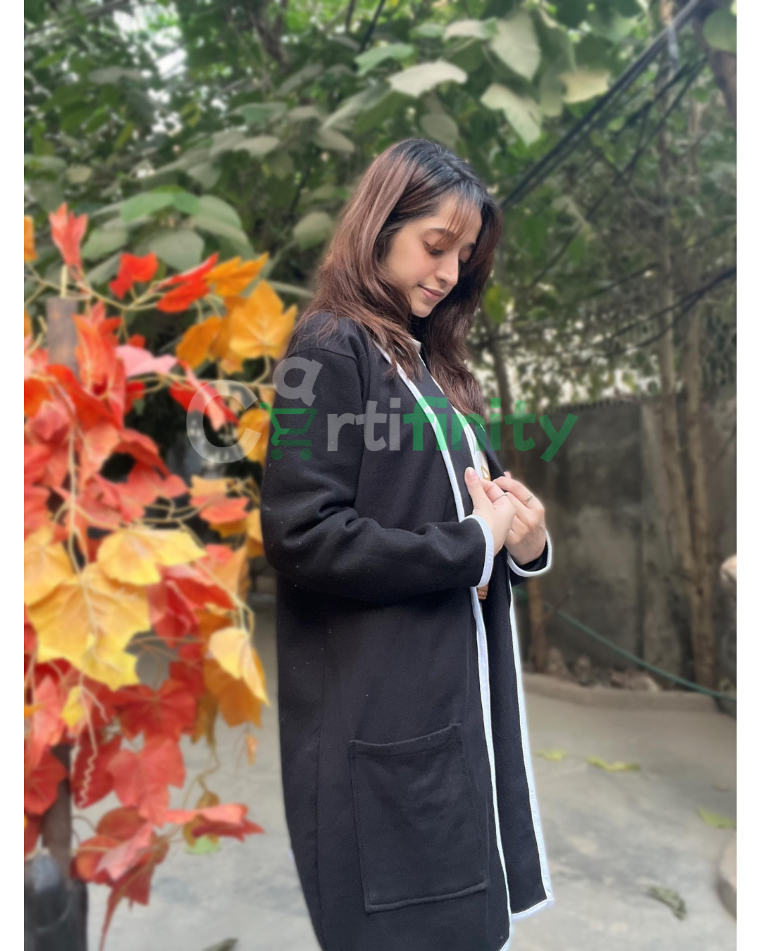 Long Fleece Coat with White Border - Image 3